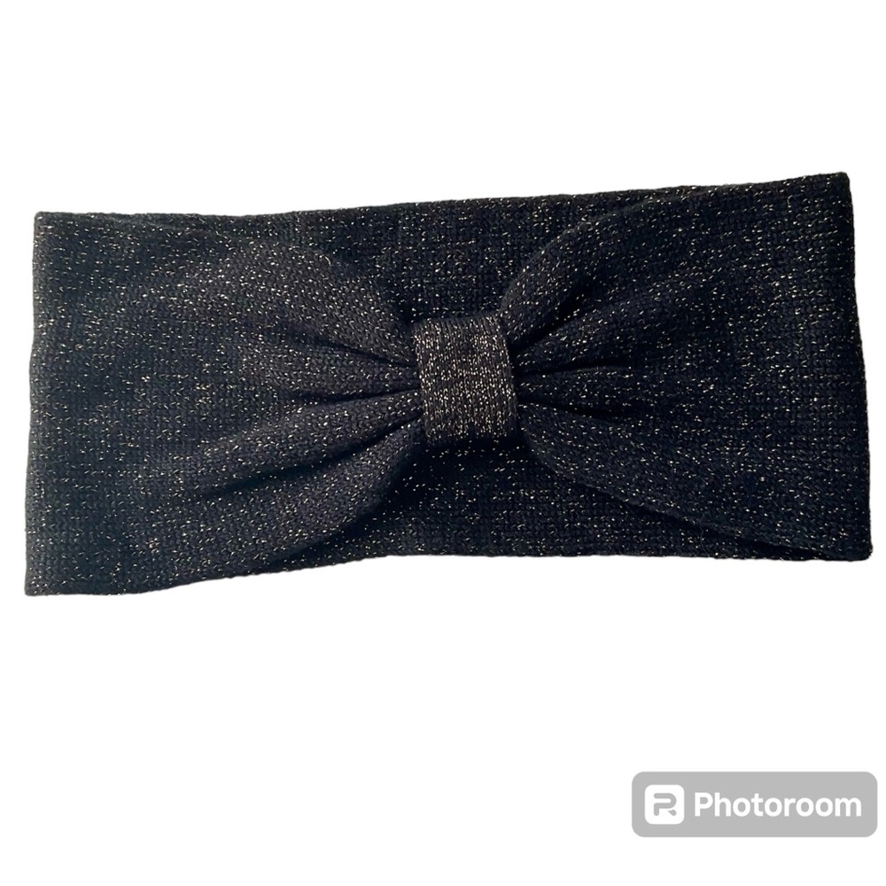 SPARKLE KNIT Headband Head Wrap Cold Weather Black Gold Metallic Speckles